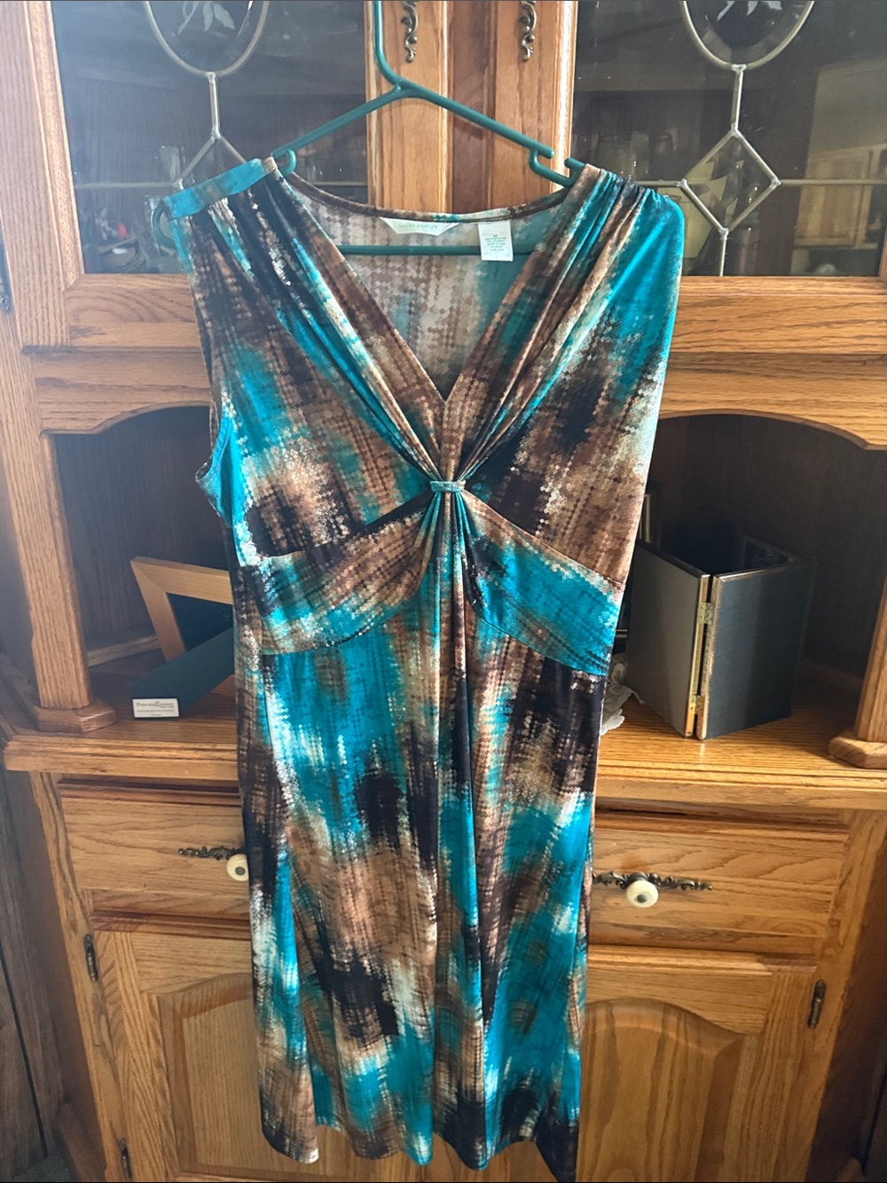 Laura Ashley Teal & Brown Print Dress size Medium  EUC sleeveless  style